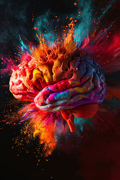 Creativity concept with a brain exploding in colors. Mind blown concept.
