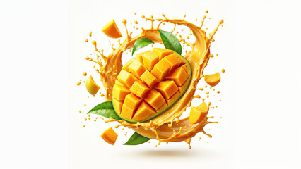 Mango juice splash twisted around and swirled around.