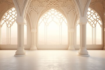 Empty room with columns and arches. Elegant mosque background