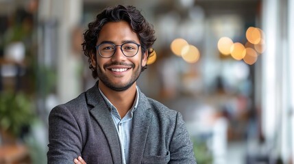 Smiling Bearded Man With Glasses. Generative AI. - obrazy, fototapety, plakaty