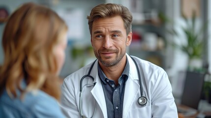 Doctor Discussing Medical Conditions With a Patient in a Clinic Room. Generative AI.