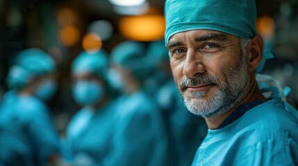 Fototapeta premium Healthcare Worker Wearing Scrubs and Green Hat. Generative AI.