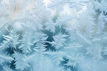 Icy crystals forming delicate patterns on a window pane