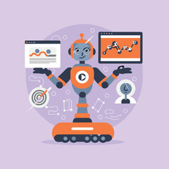 2d vector illustration colorful technology , ai robot making jobs helping people colorful design