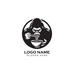 Logo Gorilla Eating Ramen/Noodle | Premium Vector