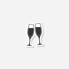 Champagne glass icon sticker isolated on gray background