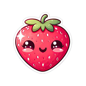 Generative AI Cute Smiley Strawberry Sticker, cute smiley strawberry face sticker, strawberry stickers with smiley faces, cute strawberry stickers, funny fruit stickers, cute strawberry sticker