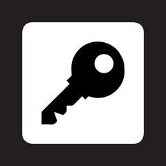 Key icon vector. Key logo design. Key vector icon illustration in square isolated on black background