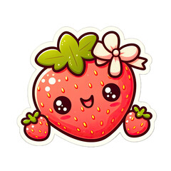 Generative AI Cute Smiley Strawberry Sticker, cute smiley strawberry face sticker, strawberry stickers with smiley faces, cute strawberry stickers, funny fruit stickers, cute strawberry sticker