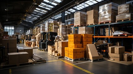 Crowded Warehouse with Full Pallet Racks - AI Generated