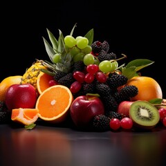 Assorted Fresh Fruits on a Dark Background Display