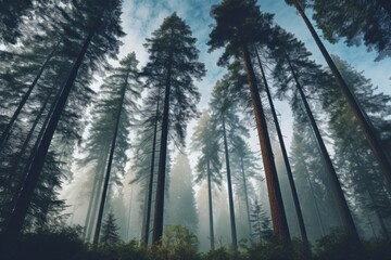 Towering trees framing a picturesque forest panorama