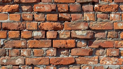 Strong Brick Wall Built With Red Bricks for Structural Integrity