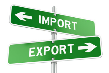 Import or Export directions. Opposite traffic sign, 3D rendering isolated on transparent background