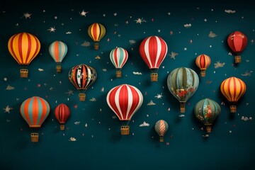 Whimsical and imaginative wallpaper background with floating hot air balloons