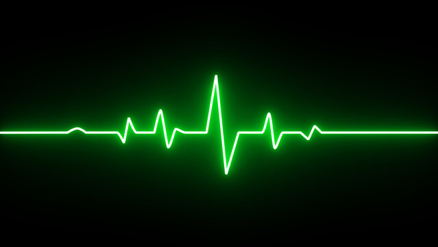 Neon glowing Heartbeat line. glowing Pulse trace. ECG and Cardiac symbol. Flat line EKG. Healthy and Medical concept.