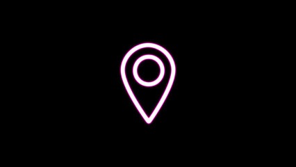 Neon glowing map pin icon. glowing location pin. Glowing neon marker sign. Navigation mark, destination point, location marker, address place. - obrazy, fototapety, plakaty