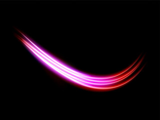 Abstract red blue wave light effect in perspective vector illustration. Magic luminous azure glow design element on black background, flash luminosity, abstract neon motion glowing wavy lines