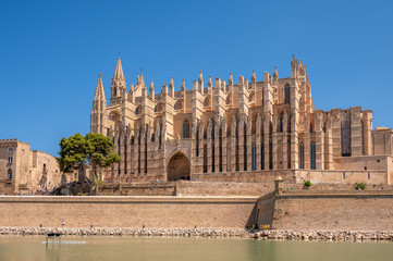 Exterior of the Aamazing gothic cathedral of Santa Maria de Majorica in Palma.