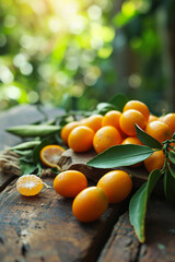 kumquat on a wooden background, nature