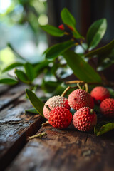 lychees on a wooden background, nature