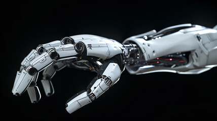 Robotic hand on black background. 