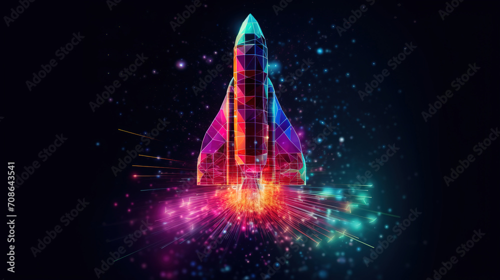 Wall mural rocket launch. business startup concept form lines, triangles and particle