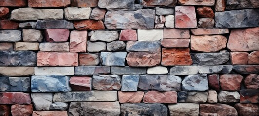 Obraz premium Wall of Stone bricks texture banner wallpaper. Stone Bricks wall texture. Horizontal photo. For banners, posters, advertising.