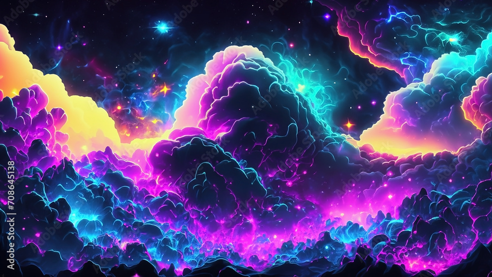 Wall mural abstract illustration of outer space, big beng, cloud of stars, galaxies in beautiful colors. 4k wal