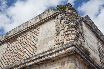 Mayan wall in Uxmal ruins, Merida, Mexico.