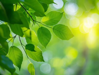 Fototapeta na wymiar green Leaves in Spring with blurred background. AI Generative