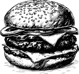 Double burger in sketch style, vector illustration. 