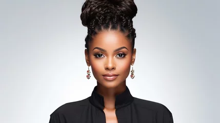 Fotobehang portrait of a beautiful black woman with a bun hairstyle © Molostock