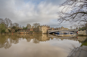 Fototapeta premium Looking from one bank to the opposite side, flooded River Ouse in York