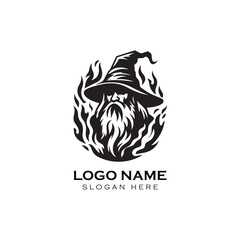 Wizard or Witch on Fire Logo | Premium Vector