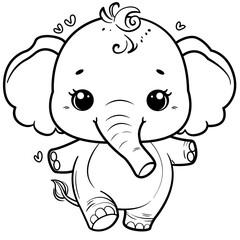 SVG baby elephant Line art coloring page