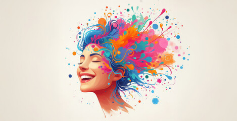 A drawing of a smiling girl turning into splashes of paint.