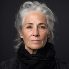 Portrait of a senior american woman with grey hair, closeup