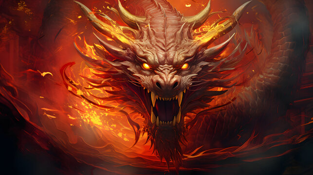  Majestic Golden Chinese Dragon. Celebrating Imlek Chinese New Year. Chinese New Year Fantasy Dragon Background.