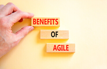 Benefits of agile symbol. Concept words Benefits of agile on beautiful wooden blocks. Beautiful...