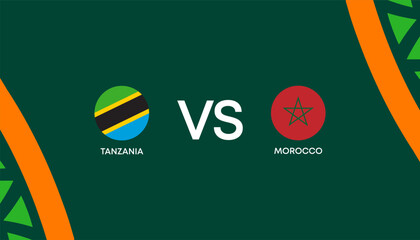 Africa Cup of Nations Cote d'Ivoire 2023-2024, Morocco vs Tanzania. Vector Illustration.