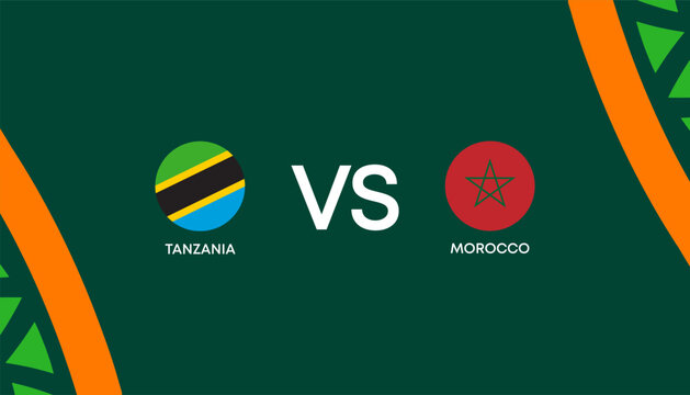 Africa Cup of Nations Cote d'Ivoire 2023-2024, Morocco vs Tanzania. Vector Illustration.