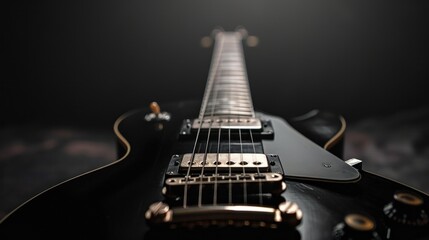 Fototapeta na wymiar black guitar background with copy space