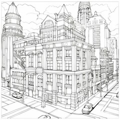 a black and white drawing of a building