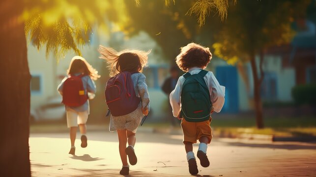 Back to school. Happy children go to school. Back to school concept