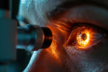 Close-up of an Eye Exam with Illumination.