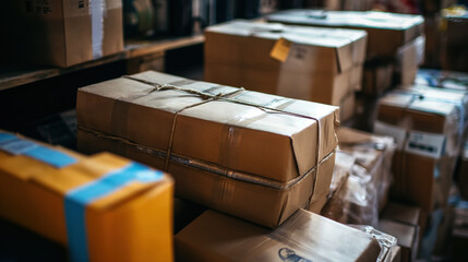 Packed boxes in a warehouse.