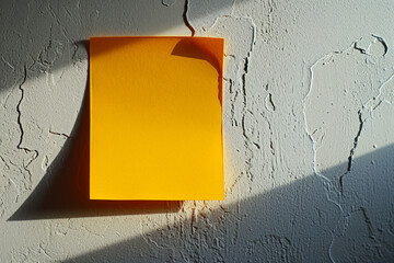 Blank Yellow Sticky Note on Textured Wall.