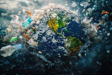 Fototapeta na wymiar Planet Earth Engulfed in Plastic Pollution.