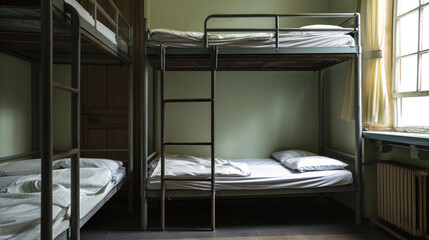 Dormitory room with bunk beds.